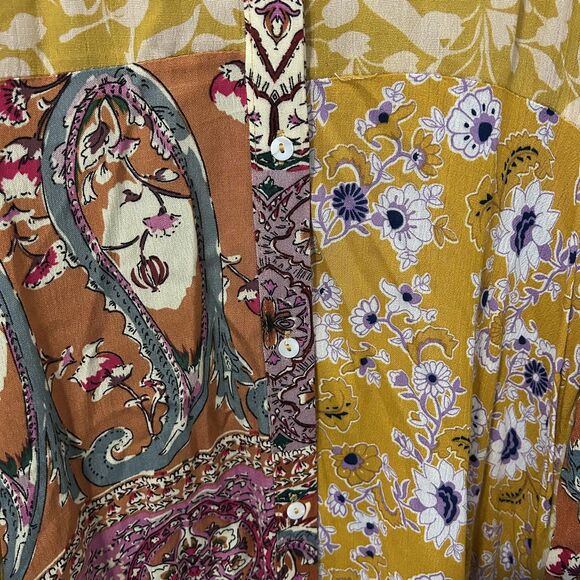 Boho Patchwork Midi Dress Womens 2XL Floral Paisley Handkerchief Hem Flowy Summe - Picture 9 of 14